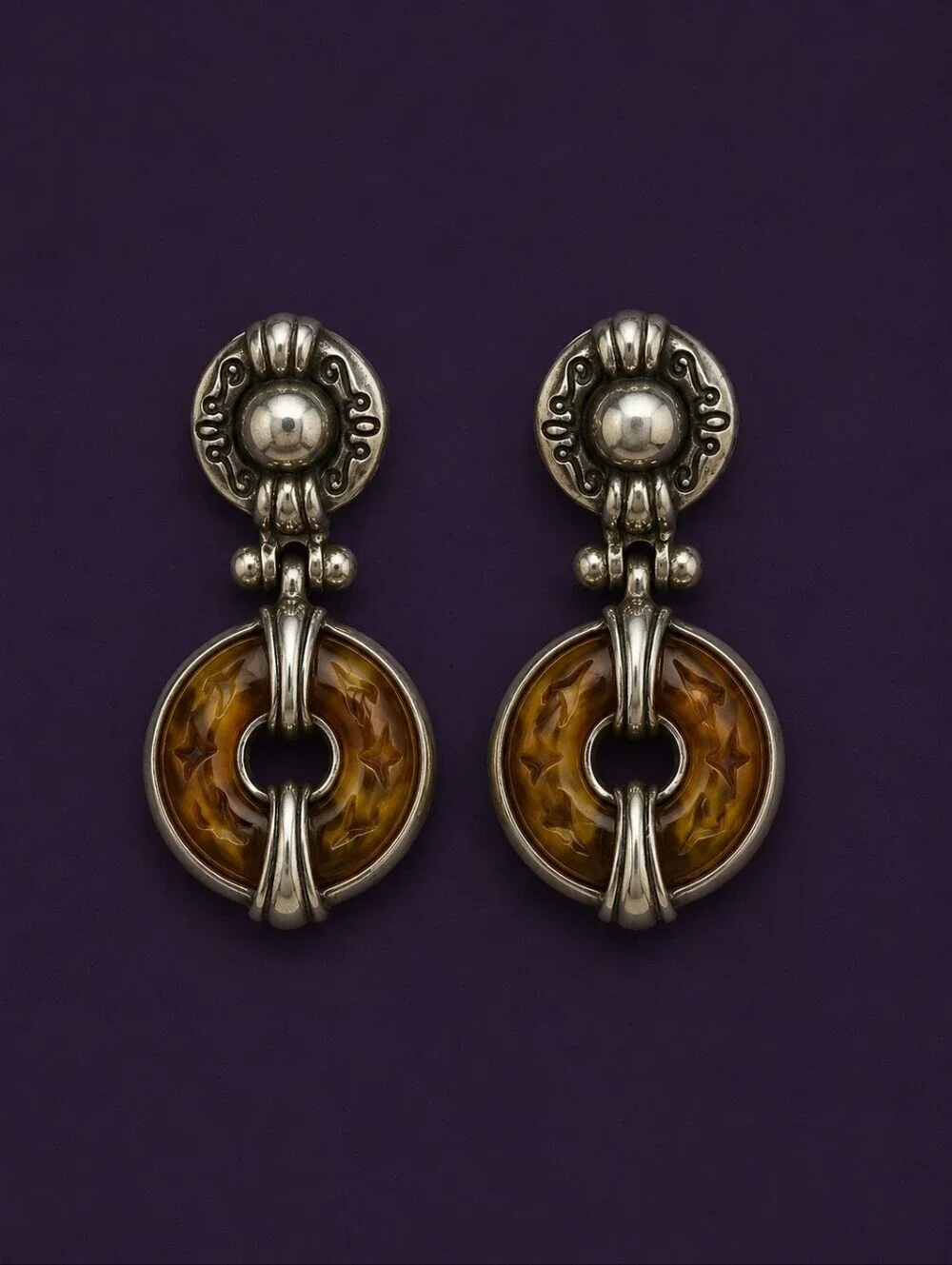 BRIGHTON Carved Donut Shape Door Knocker Post Earrings
